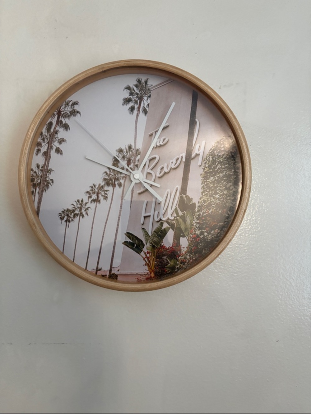 Beverly Hills Palm Tree Wall Clock - Natural Wood